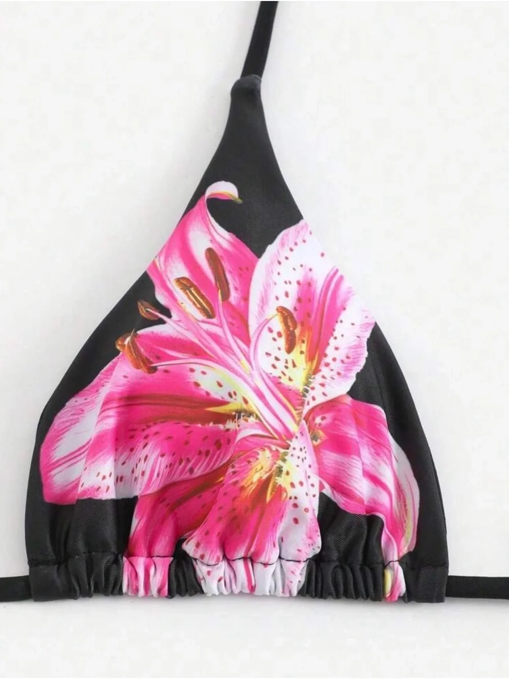 Black & Pink Floral Triangle Bikini Set with Matching Sarong